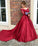 Long Sleeves Off the Shoulder Burgundy Sweetheart Satin Lace Ball Gown Prom Dresses RS435