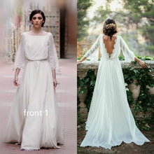 Load image into Gallery viewer, Chiffon Elegant Sexy Long Sleeves and Flirty P-a-boo Back Wedding Dress RS67