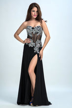 Load image into Gallery viewer, 2024 Black Prom Dresses Mermaid/Trumpet Black Sweetheart Chiffon With Rhinestone