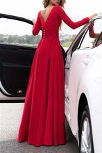 Load image into Gallery viewer, Flowy Long Front Split Green Chiffon Backless Elegant Long Sleeve Prom SRS12268