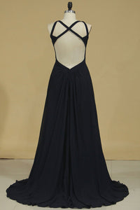 2024 Bridesmaid Dresses Scoop A Line Chiffon With Slit Open Back