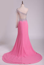 Load image into Gallery viewer, 2024 One Sleeve Prom Dresses Mermaid Chiffon With Slit And Rhinestones
