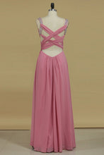 Load image into Gallery viewer, 2024 Cross Back Straps A Line Prom Dresses With Beads Chiffon Floor Length