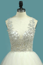 Load image into Gallery viewer, 2023 New Arrival A Line Tulle Scoop Beaded Bodice Wedding Dresses
