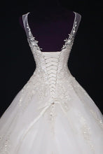 Load image into Gallery viewer, 2024 A Line Wedding Dresses Scoop Tulle With Applique And Beads Lace Up
