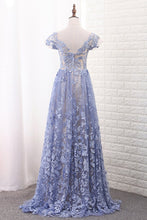 Load image into Gallery viewer, 2024 Off The Shoulder Short Sleeves A Line Lace Prom Dresses Sweep Train
