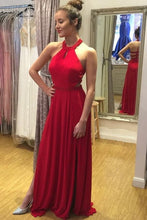 Load image into Gallery viewer, Formal Red Beading Chiffon Open Back Long Flowy Prom Dresses