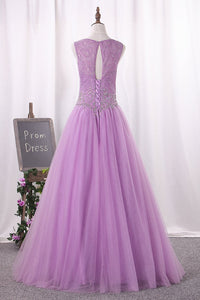 2024 Ball Gown Scoop Quinceanera Dresses Floor-Length Tulle Lace Up Back