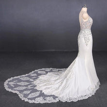 Load image into Gallery viewer, Spaghetti Straps Mermaid Wedding Dress with Lace, V-neck Wedding Dresses SRS15418