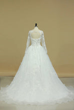 Load image into Gallery viewer, 2024 V Neck Long Sleeves Wedding Dresses With Applique Organza Open Back