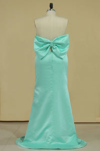 2024 Prom Dresses Strapless Mermaid Satin With Bow Knot Plus Size