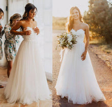 Load image into Gallery viewer, Elegant Tulle Beach 2023 Sweetheart Lace A line Simple Plus Size Country Wedding SRS12176