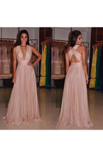 Load image into Gallery viewer, 2024 Evening Dresses V Neck Open Back Chiffon With Ruffles A Line