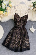 Load image into Gallery viewer, A Line Spaghetti Straps Lace V Neck Navy Blue Homecoming Dresses, Sweet 16 Dresses SRS15555