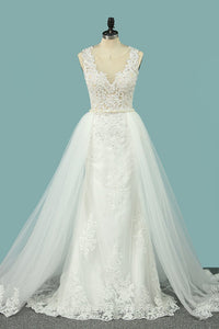 2024 Mermaid Wedding Dresses Scoop Tulle With Applique Court Train Detachable