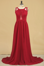 Load image into Gallery viewer, 2024 A Line Scoop Chiffon Bridesmaid Dresses Burgundy/Maroon Sweep Train