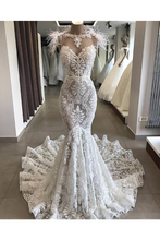 Load image into Gallery viewer, Luxury Lace Mermaid Wedding Dress With Train Sexy Open Back Pearls Wedding SRSPE5AS8YA