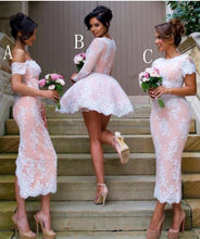 Load image into Gallery viewer, Mismatched Different Styles Pink Lace Appliques Bridesmaid Dresses Homecoming Dresses RS831