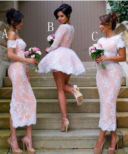 Mismatched Different Styles Pink Lace Appliques Bridesmaid Dresses Homecoming Dresses RS831
