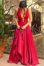 Load image into Gallery viewer, Sexy Deep V-Neck Long Mermaid Red Floor-Length Chiffon Sleeveless Simple Prom Dresses 9081