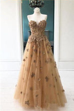 Load image into Gallery viewer, Elegant A-Line Sweetheart Appliqued Brown Prom Dress