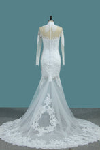 Load image into Gallery viewer, 2024 Mermaid Wedding Dresses High Neck Long Sleeves Tulle With Applique And Beads