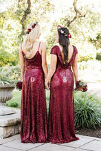 Load image into Gallery viewer, Sparkly Long Burgudny Sequin Shiny Wedding Party Dresses Bridesmaid Dresses