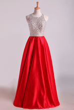 Load image into Gallery viewer, 2024 Scoop Open Back Beaded Bodice A Line Prom Dresses Satin &amp; Tulle