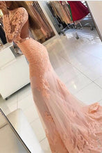 Load image into Gallery viewer, 2023 Prom Dresses Mermaid Scoop Long Sleeves With Applique Tulle Sweep Train