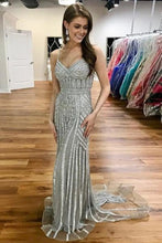 Load image into Gallery viewer, Sparkly Long Sheath Mermaid Spaghetti Straps Prom Dresses Evening Dresses
