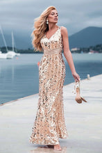 Load image into Gallery viewer, Sexy Mermaid Sequin V Neck Prom Dresses for Women V Back Pink Party Dresses SRS15340