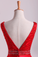 2024 Hot Red Satin Prom Dresses Straps Floor Length Beaded Bodice A Line