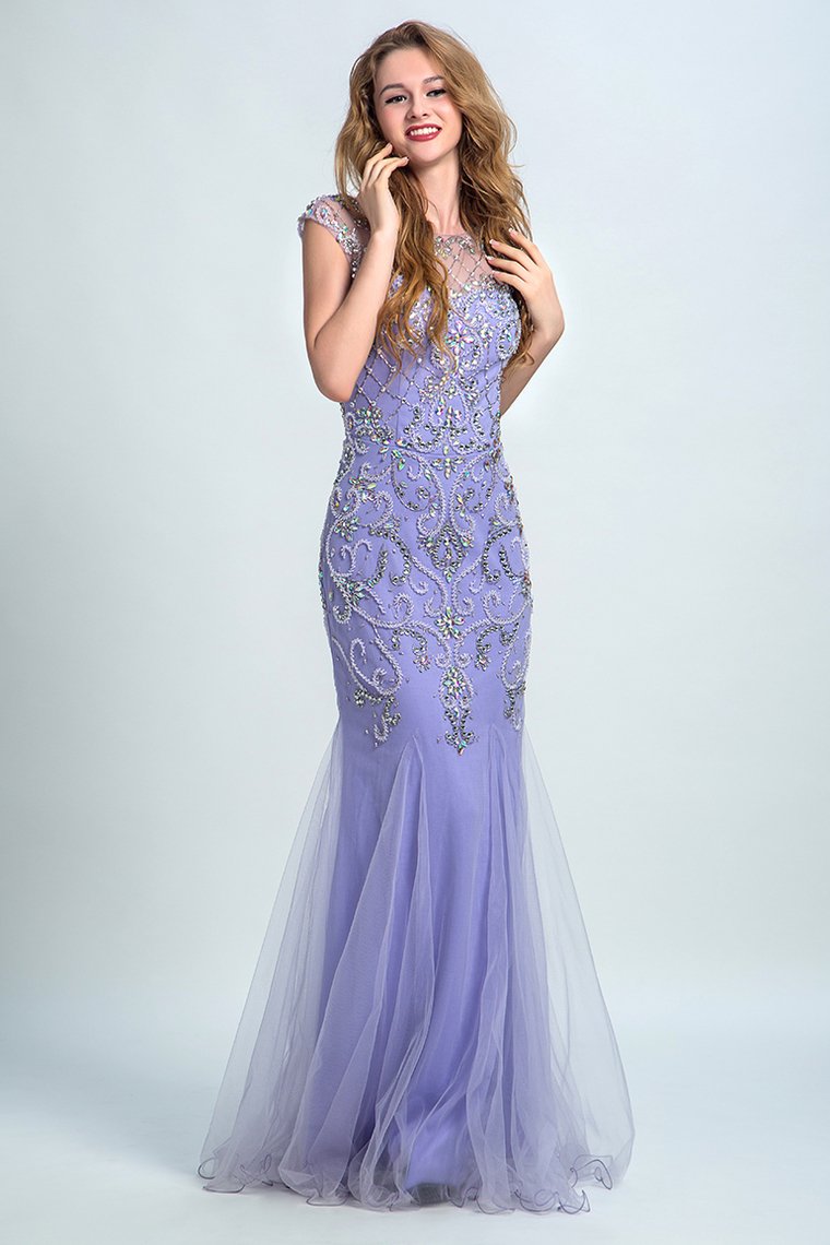2024 Terrific Scoop Beaded And Fitted Bodice Mermaid Prom Dress Tulle