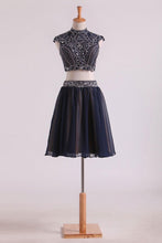 Load image into Gallery viewer, 2024 Two-Piece High Neck A Line Short/Mini Homecoming Dresses Tulle &amp; Chiffon