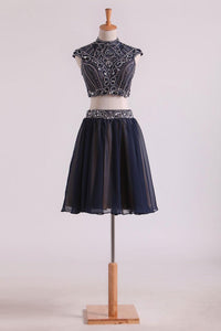 2024 Two-Piece High Neck A Line Short/Mini Homecoming Dresses Tulle & Chiffon