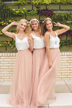 Load image into Gallery viewer, 2024 Bridesmaid Dresses V Neck Tulle Floor Length A Line Bicolor