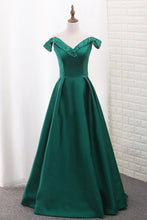 Load image into Gallery viewer, 2024 Satin Prom Dresses A Line Off The Shoulder With Beading New Arrival