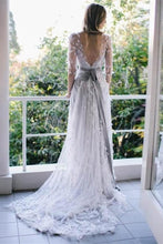 Load image into Gallery viewer, Pretty Long Open Back Half Sleeves Elegant Prom Dresses Wedding Dresses