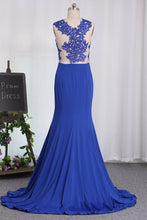 Load image into Gallery viewer, 2024 Mermaid See-Through Scoop Prom Dresses With Applique Spandex