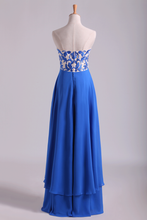 Load image into Gallery viewer, 2024 Floor Length Chiffon Prom Dresses Seetheart Princess With Embroidery