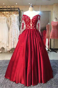 2024 Long Sleeves Prom Dresses A Line Satin With Applique Floor Length