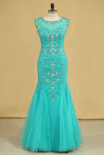 Load image into Gallery viewer, 2024 Plus Size Scoop Mermaid Prom Dresses Beaded Bodice Tulle Floor Length