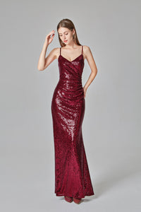 Spaghetti Straps Burgundy Prom Dresses Mermaid Sequins Party Dresses, Dance Dresses SRS15412