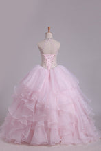 Load image into Gallery viewer, 2024 Halter Ball Gown Beaded Bodice Open Back Quinceanera Dresses Organza Floor Length