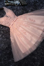 Load image into Gallery viewer, Lace Appliqued Tulle Blush Pink Short Prom Dress Sweet 16 Dress RS879