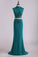 2024 Two Pieces High Neck Sheath Prom Dresses With Applique And Beads