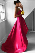 Load image into Gallery viewer, 2024 A Line Strapless Prom Dresses Satin Asymmetrical Zipper Up