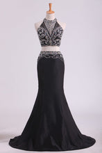 Load image into Gallery viewer, 2024 Black Open Back Prom Dresses Mermaid Floor Length Satin