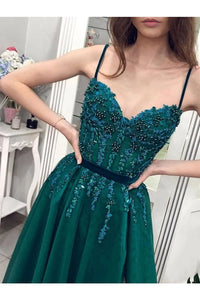 Charming A Line Tulle Spaghetti Straps Beading Prom Dresses Evening SRSP6CP4ZJB
