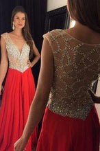 Load image into Gallery viewer, Red Prom Dress Slit Prom Gowns Mermaid With Rhinestones Crystal Chiffon Plus Size Dresses RS151